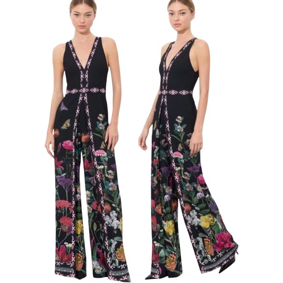 Alice + Olivia Pants - NEW Alice + Olivia Midnight Floral Special Occasion Pleated Jumpsuit Sz 2